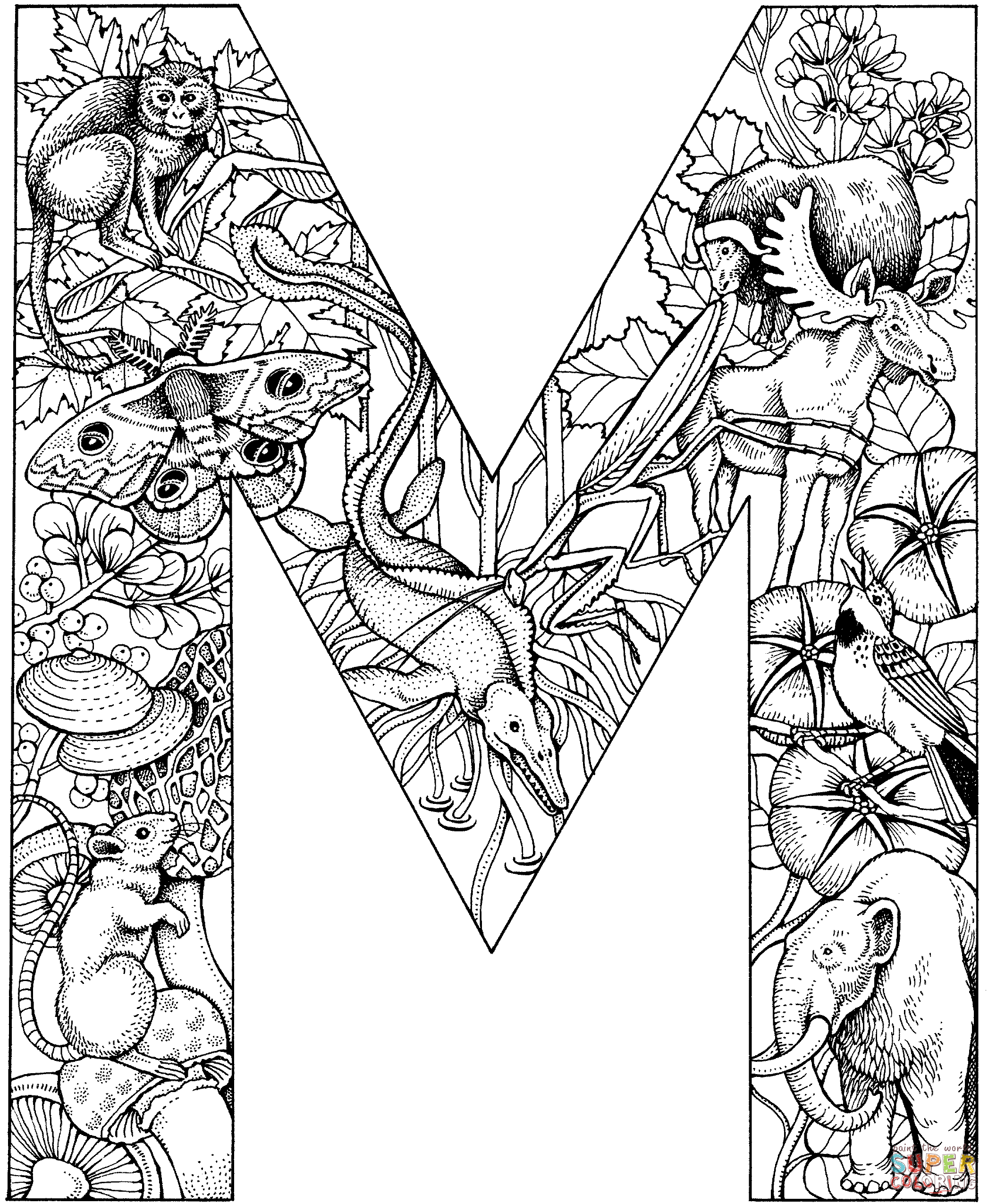 2093x2549 Letter M With Animals Coloring Page Free Printable Coloring Pages