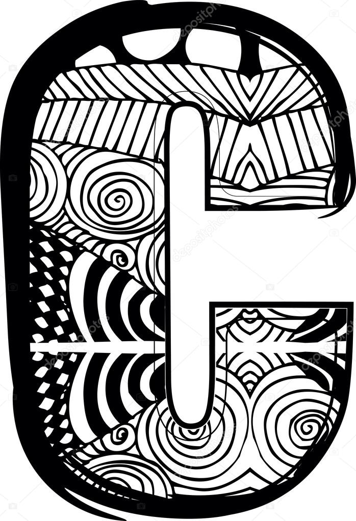 698x1023 Letter C With Abstract Drawing. Vector Illustration Stock Vector