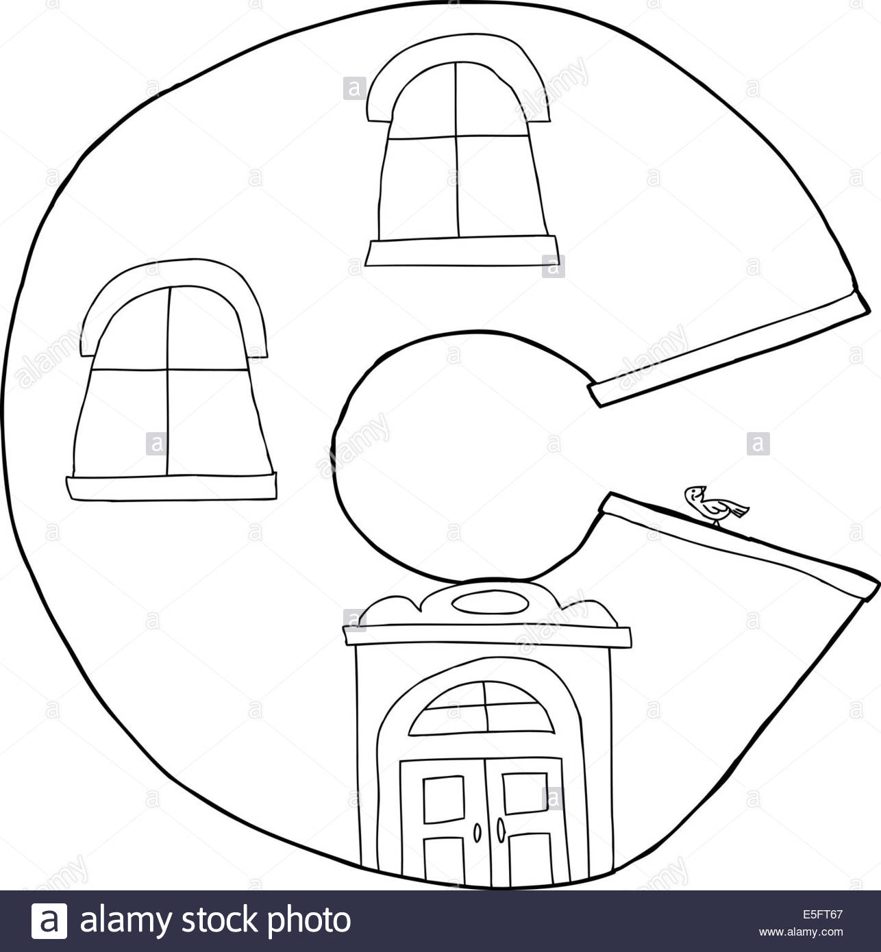 1286x1390 Outline Cartoon Letter C Apartment Shape Drawing Stock Photo