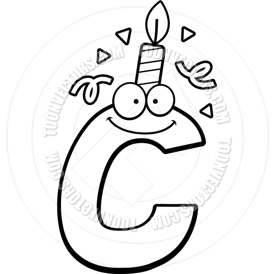 940x940 Cartoon Birthday Letter C (Black And White Line Art) By Cory