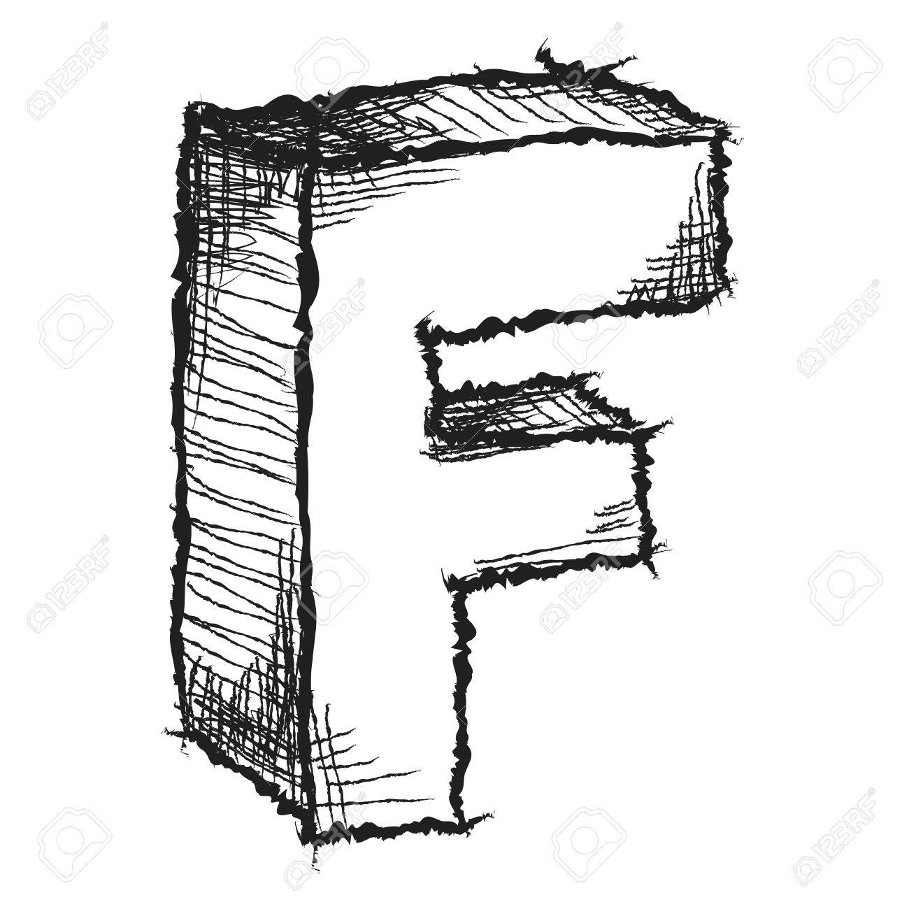 1300x1300 Sketchy Hand Drawn Letter F Isolated On White Stock Photo, Picture