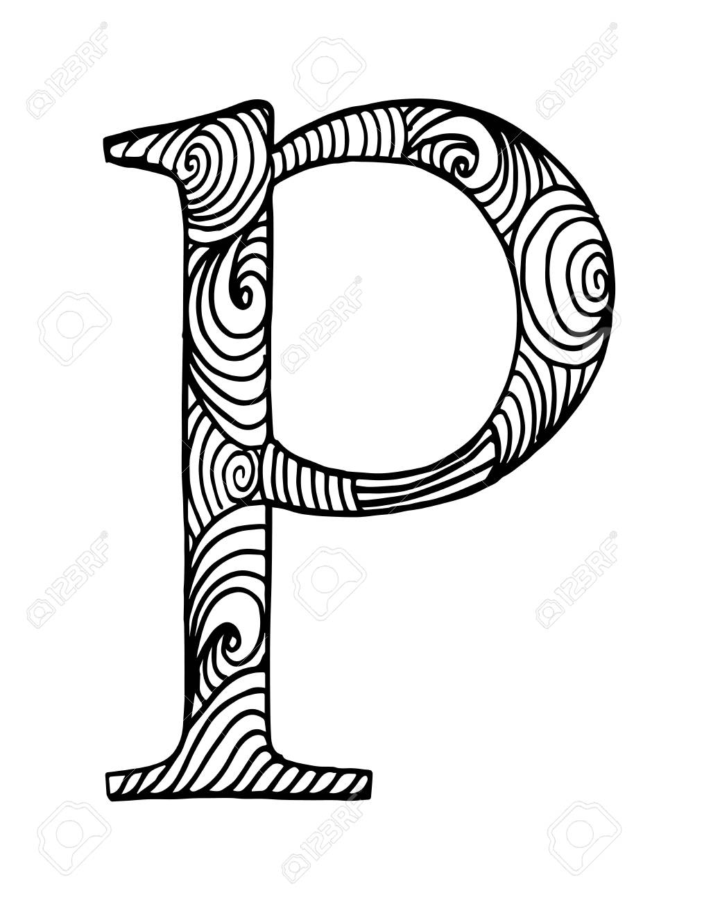 1038x1300 Zentangle Stylized Alphabet. Letter P In Doodle Style. Hand Drawn