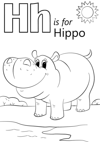 340x480 Letter H Is For Hippopotamus Coloring Page Free Printable