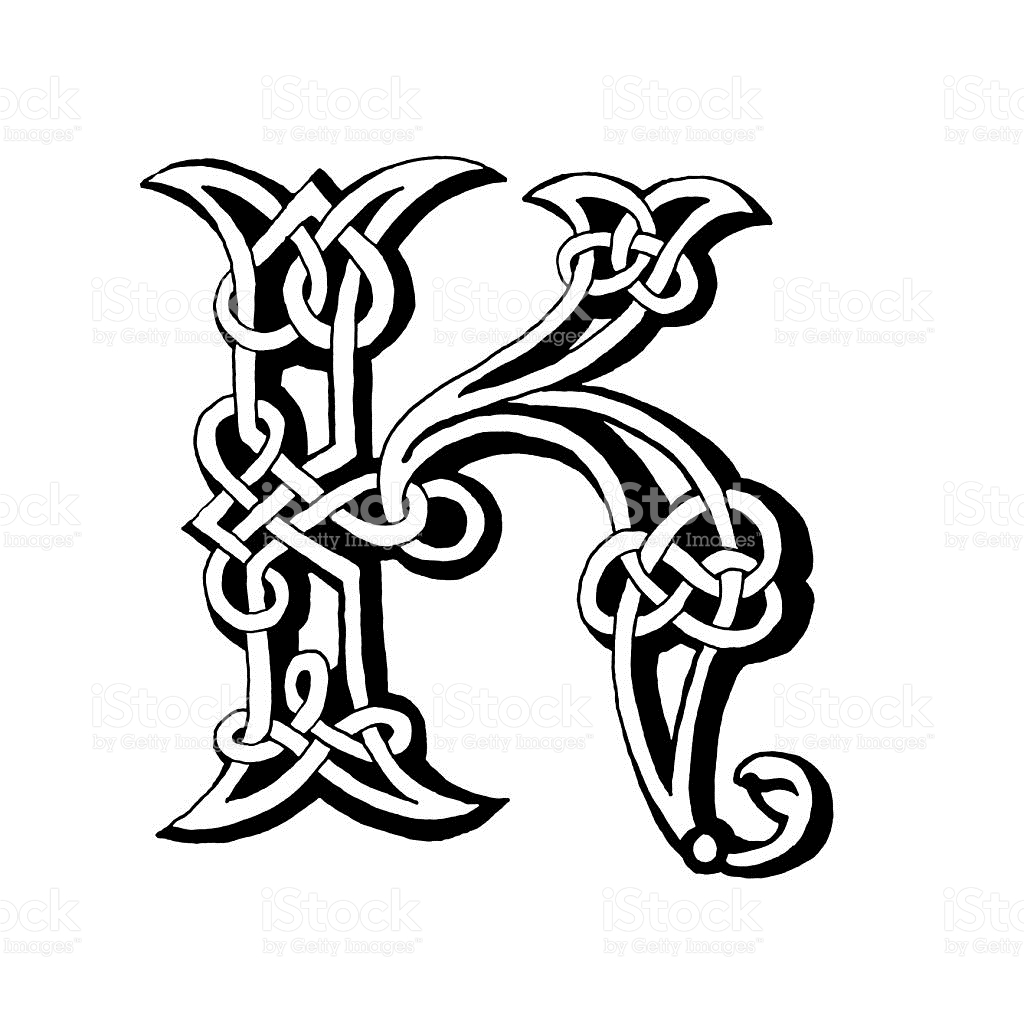 1024x1024 Hand Drawn Celtic Alphabet Letter K Vector Art, Royalty