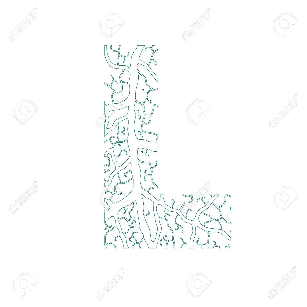 1300x1300 Nature Alphabet, Ecology Decorative Font. Capital Letter L Filled