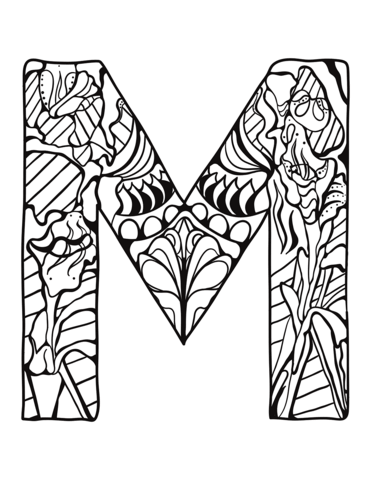 371x480 Letter M Zentangle Coloring Page Free Printable Coloring Pages