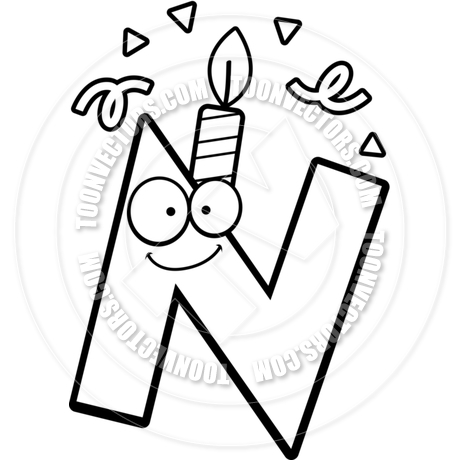 460x460 Cartoon Birthday Letter N (Black And White Line Art) By Cory