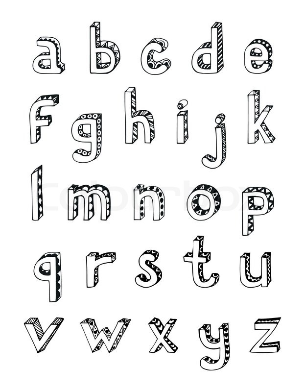 623x800 Sketch Hand Drawn 3d Alphabet Of Small Lower Case Letters Isolated