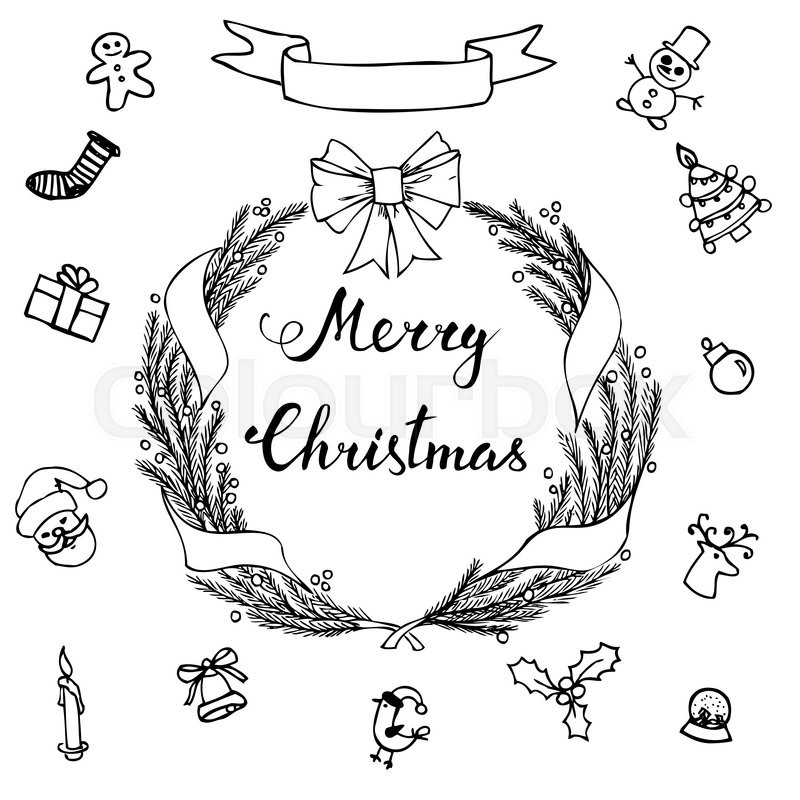 800x800 Hand Lettering Merry Christmas With Hand Drawn Christmas