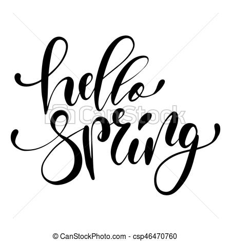 450x470 Hello Spring Hand Drawn Lettering Design Isolated On A White