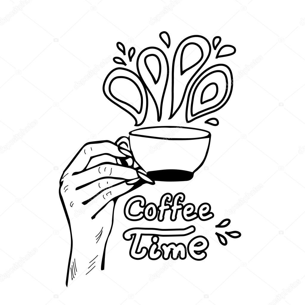 1024x1024 Coffee Time Lettering With Woman's Hand Takes Cup Of Coffee. Hand