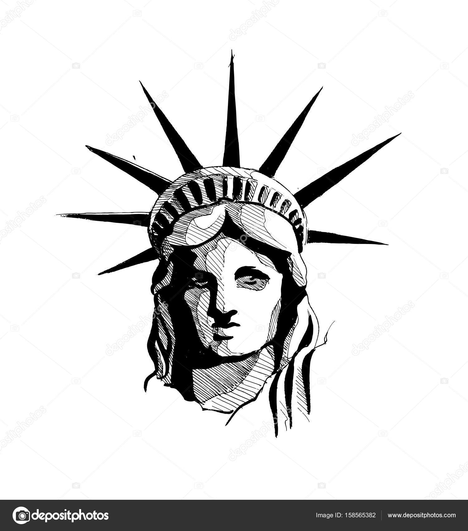 1501x1700 Statue Of Liberty, Hand Drawn Sketch Vector Illustration. Stock