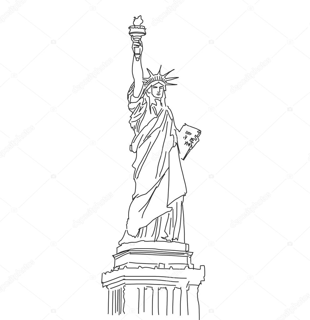 991x1023 Statue Of Liberty, Hand Drawn Vector Outline Scribble Stock
