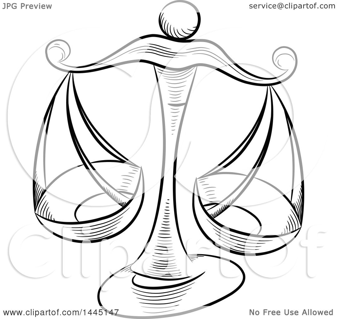 1080x1024 Clipart Of Sketched Black And White Astrology Zodiac Libra Scales