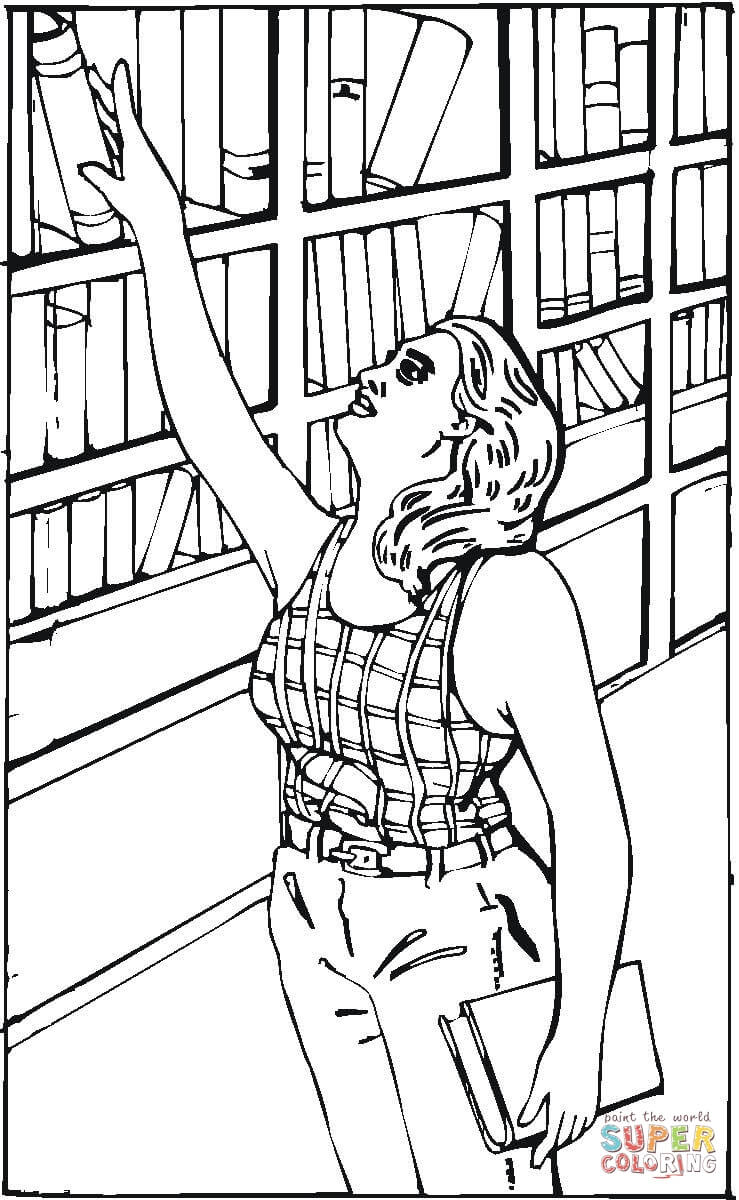 739x1200 Reaching For A Book In The Library Coloring Page Free Printable