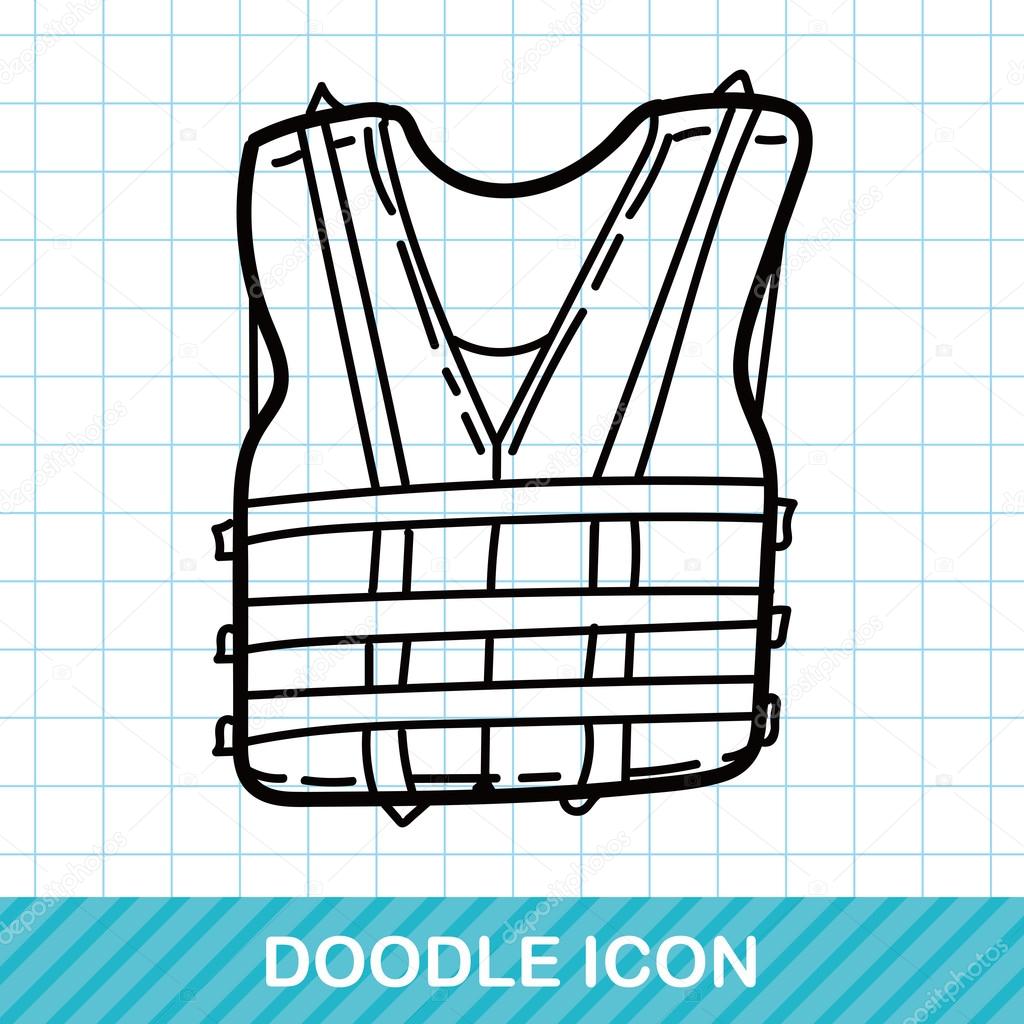 1024x1024 Life Jacket Color Doodle Vector Illustration Stock Vector