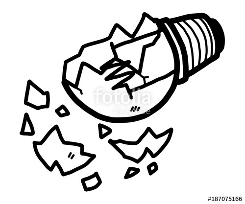 500x417 Broken Light Bulb Cartoon Vector Illustration, Black