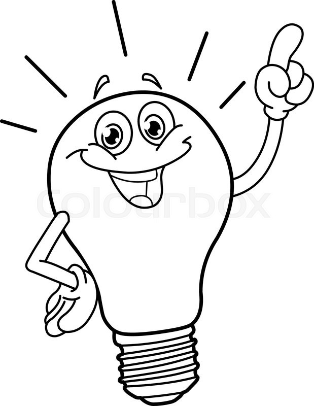 619x800 Outlined Cartoon Light Bulb. Vector Illustration Coloring Page