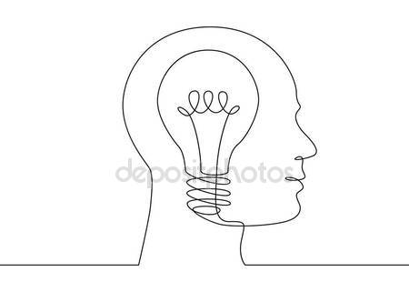 450x321 Continuous Line Drawing Light Bulb Symbol Idea. Stock Vector