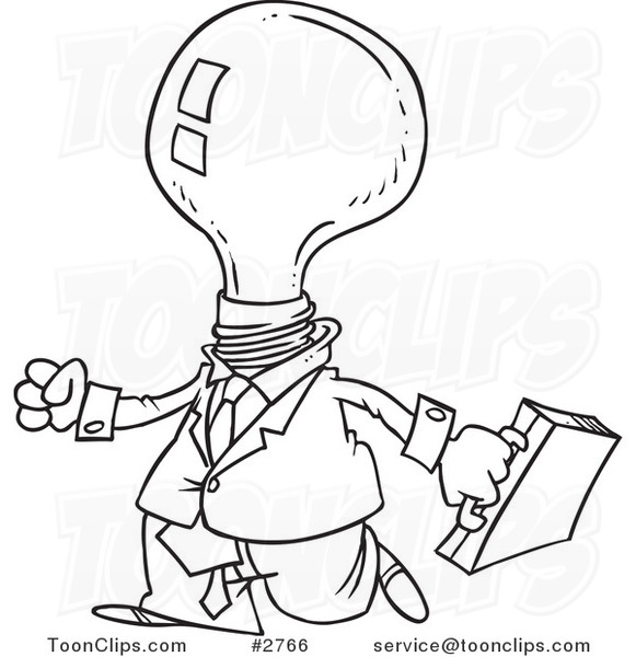 581x600 Cartoon Black And White Line Drawing Of A Light Bulb Headed