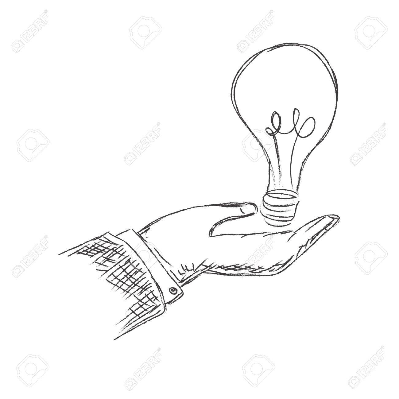 1300x1300 Hand Holding Light Bulb, Sketch, Vector, Illustration Royalty Free