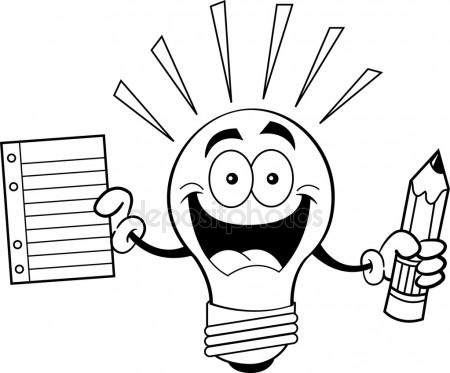 450x373 Cartoon Light Bulb Holding A Paper And Pencil Stock Vector