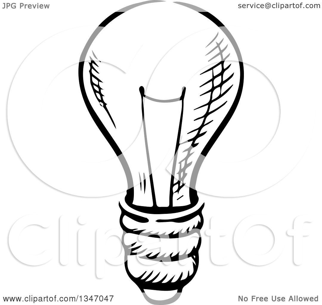 1080x1024 Clipart Of A Black And White Sketched Light Bulb