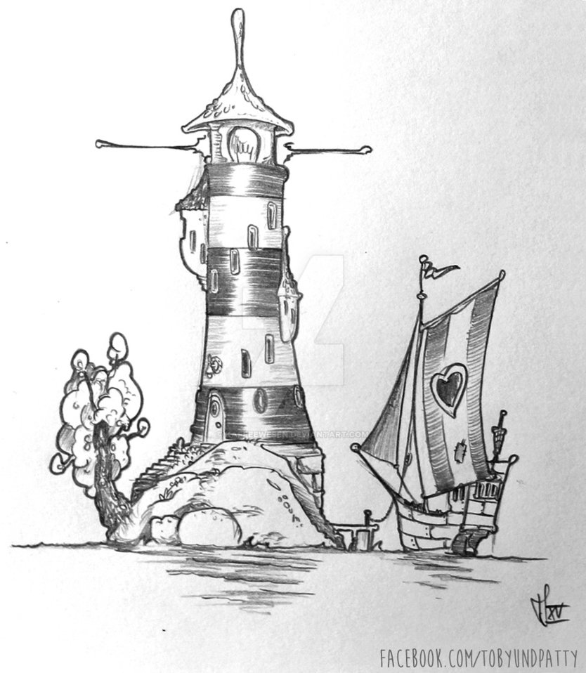 834x958 Lighthouse Sketch By Kaffeewesen