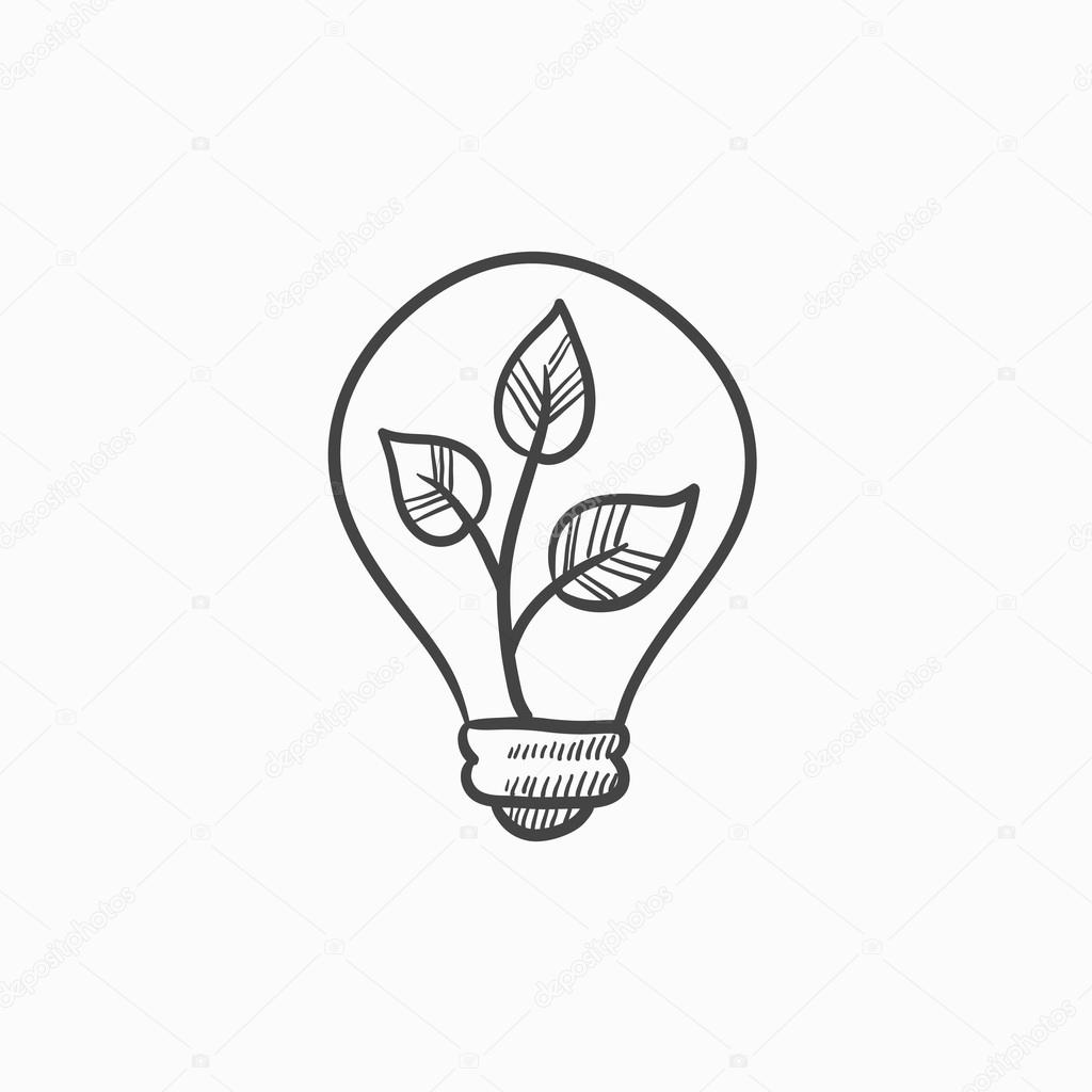 1024x1024 Lightbulb And Plant Inside Sketch Icon. Stock Vector Rastudio