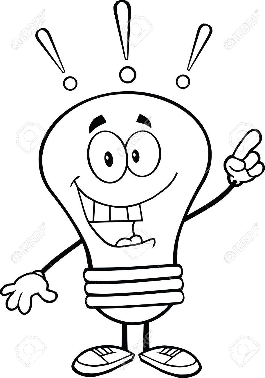 913x1300 Outlined Light Bulb Cartoon Character With A Bright Idea Royalty