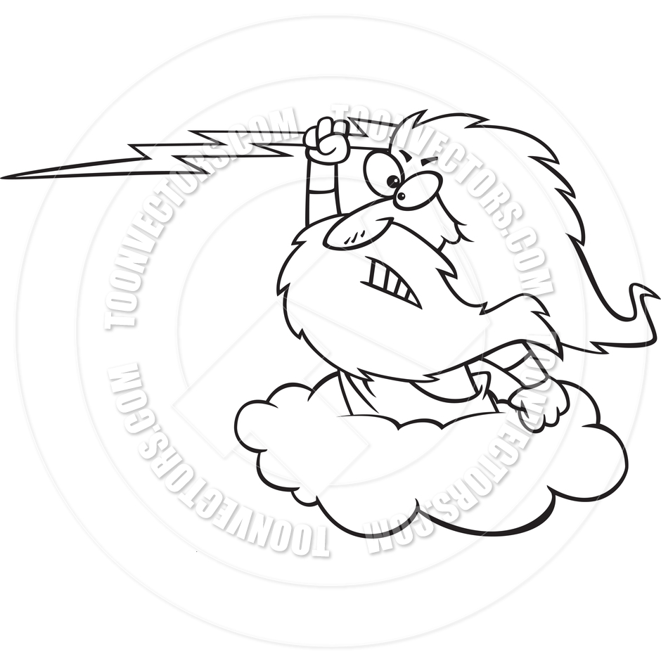 940x940 Cartoon Zeus Lightning Bolt (Black Amp White Line Art) By Ron
