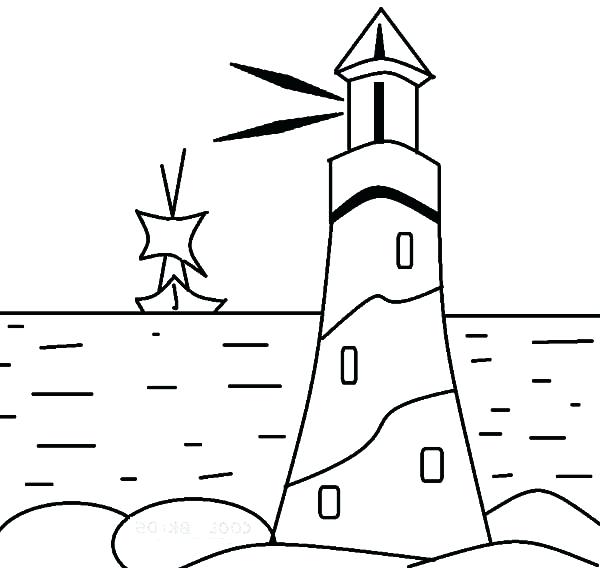 600x568 Lighthouse Coloring Pages Also Lighthouse Giving Sign To A Boat
