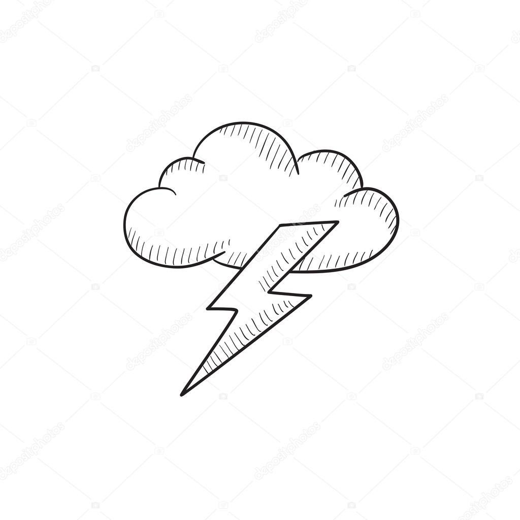 1024x1024 Cloud And Lightning Bolt Sketch Icon. Stock Vector Rastudio