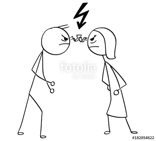 500x453 Vector Cartoon Of Man And Woman In Fight Anger With Lightning Bolt
