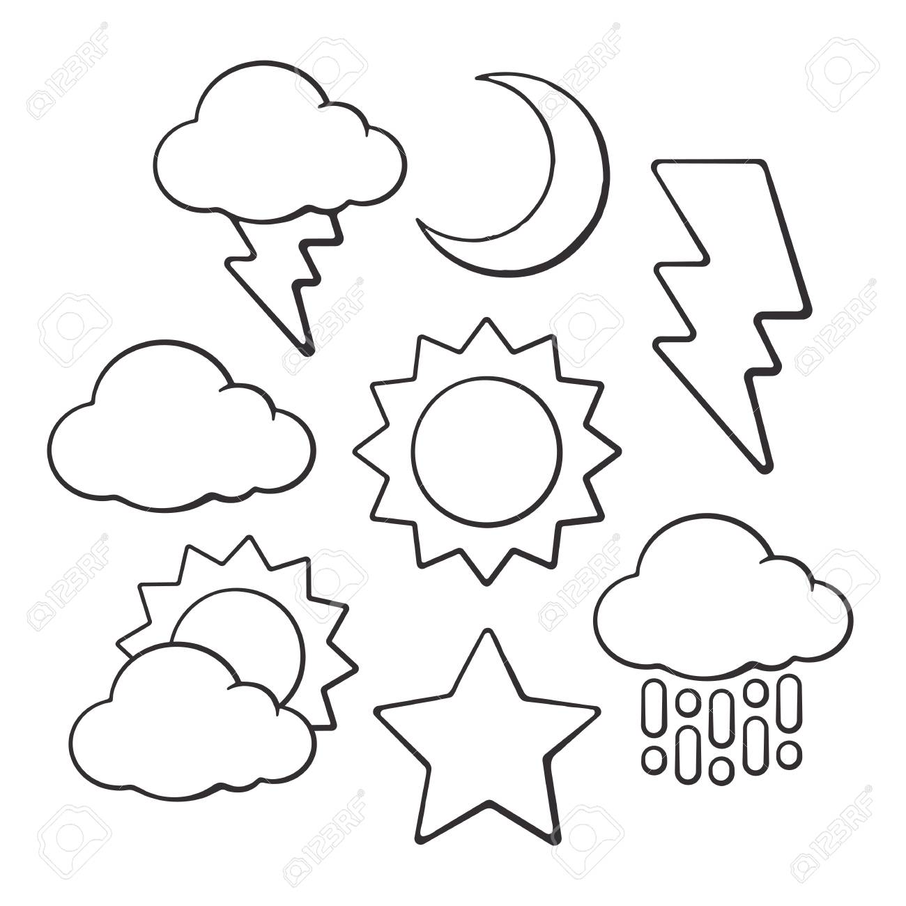 1300x1300 Hand Drawn Doodles Of Weather Symbols. Vector Illustration Set