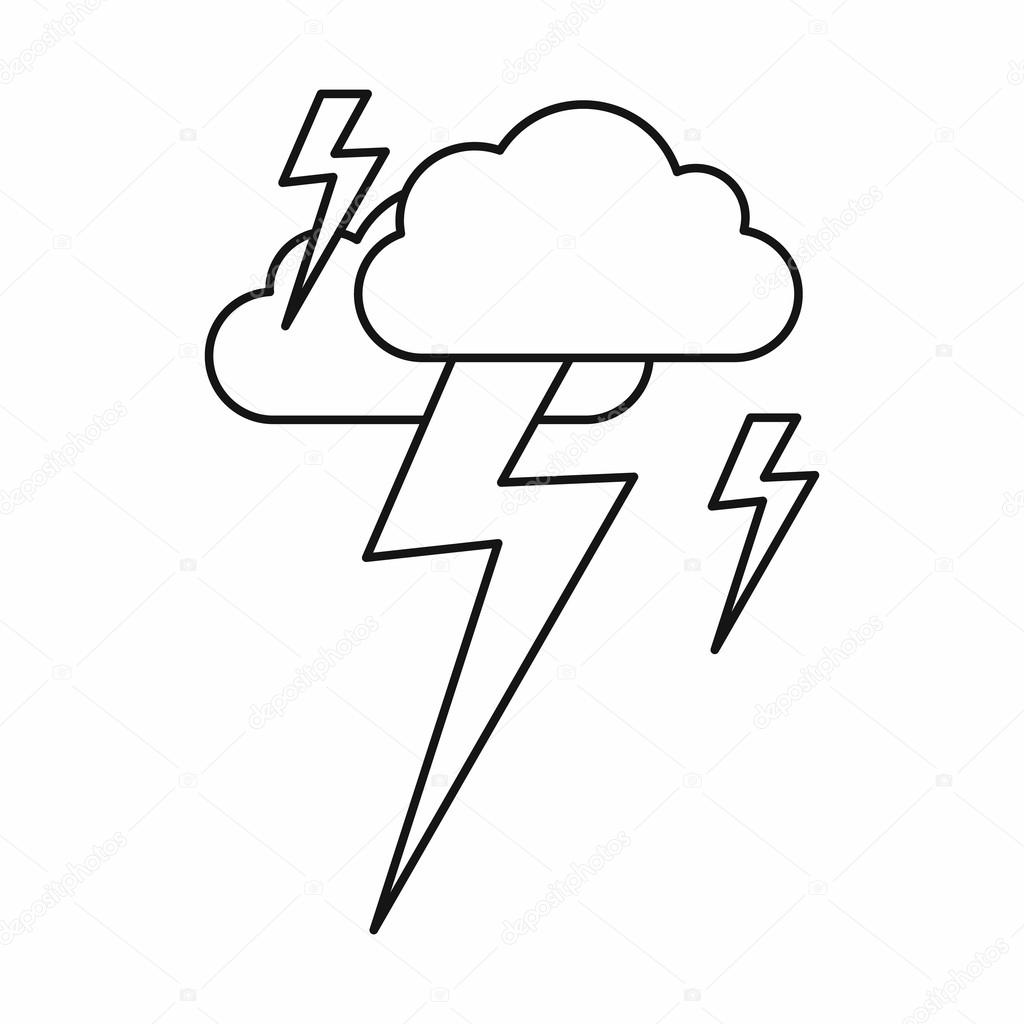 1024x1024 Cloud And Lightning Icon, Outline Style Stock Vector