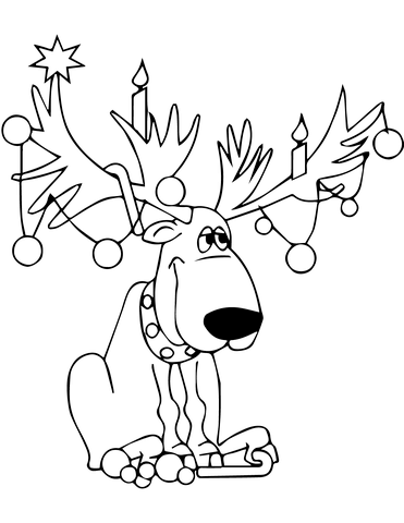 371x480 Christmas Lights On Reindeer Antlers Coloring Page Free