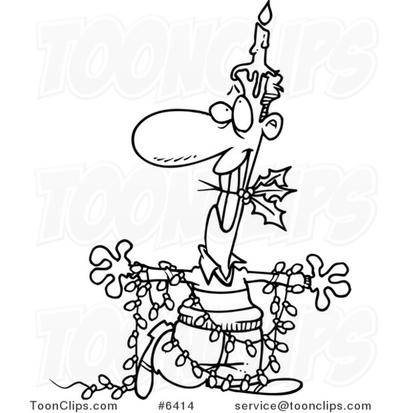 581x600 Cartoon Black And White Line Drawing Of A Christmas Guy In Lights