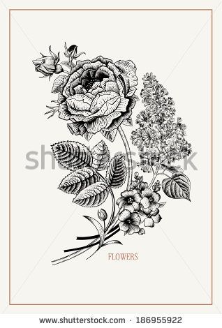 318x470 Card With Vintage Black And White Floral Bouquet Of Victorian