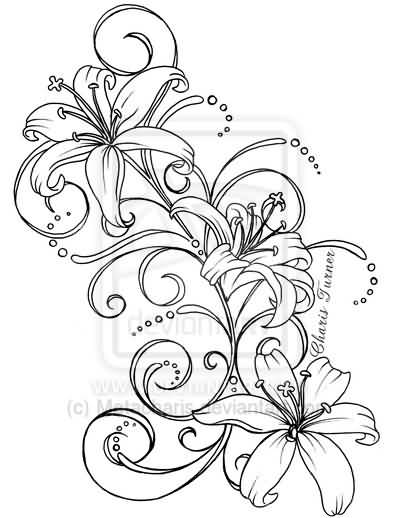 400x518 Again Flower Stencil Tattoo Of Lily