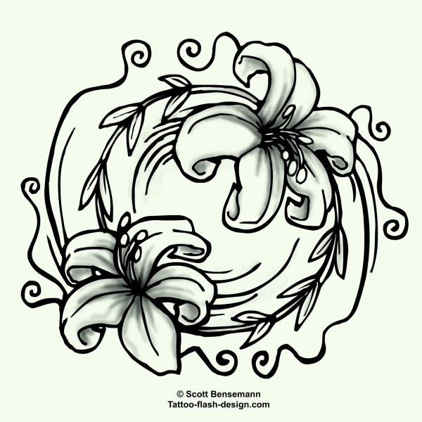 600x600 Lily Flower Tattoo Design Yin Yang Style