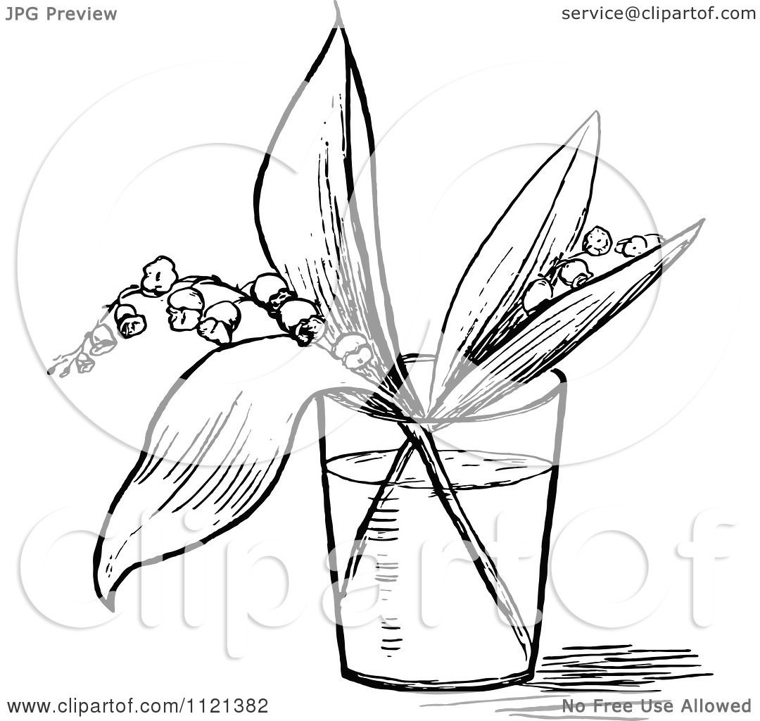 1080x1024 Clipart Of A Retro Vintage Black And White Lily Of The Valley