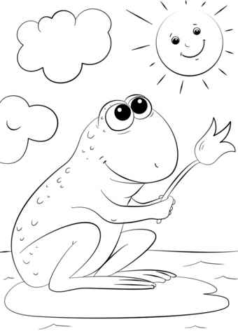 340x480 Cartoon Frog On Lily Pad Coloring Page Free Printable Coloring Pages
