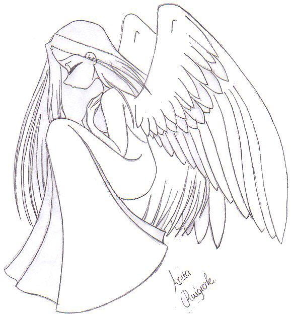 580x630 Sad Angel Line Art By Dutch Flower