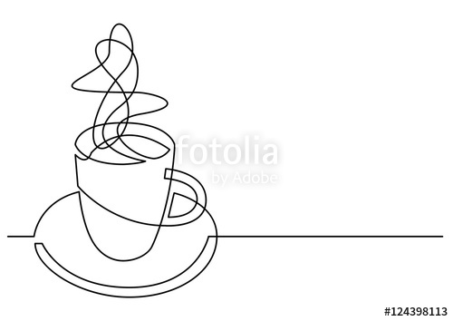 500x354 Continuous Line Drawing Of Cup Of Coffee Stock Image And Royalty