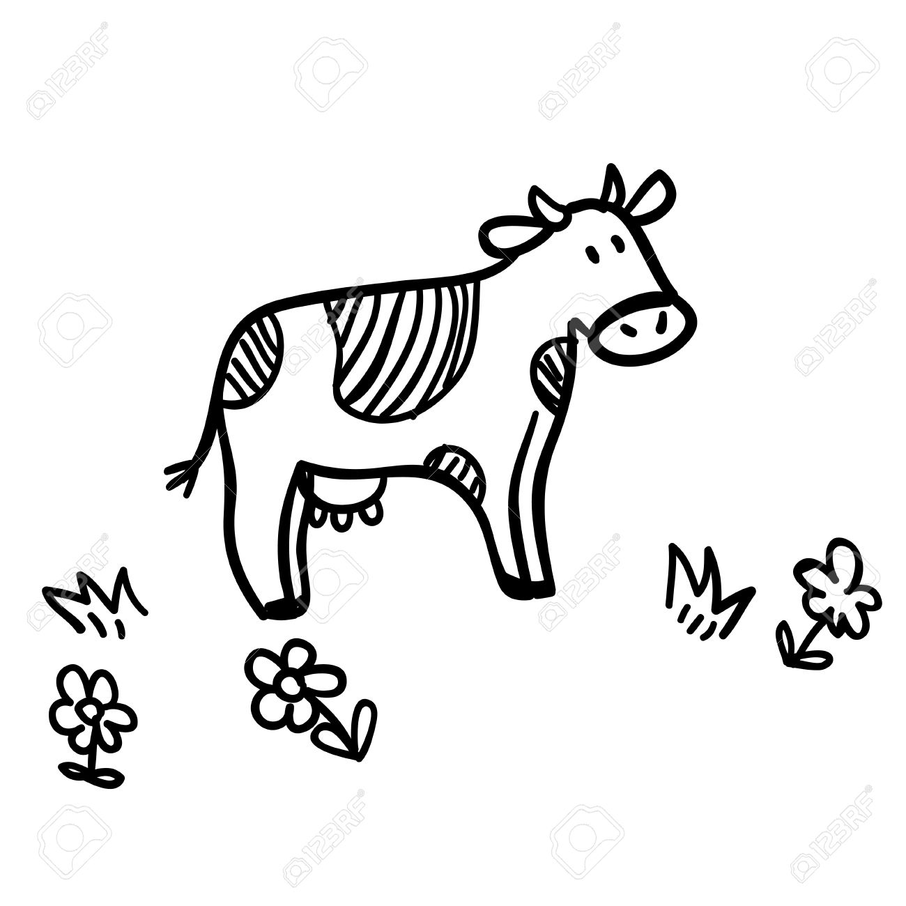 1300x1300 Cute Doodle Illustration With Funny Cow. Funny Cow Line Art