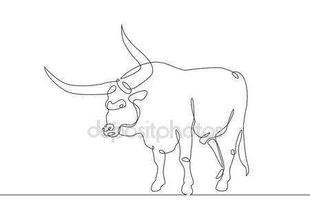 450x321 Continuous Line Drawing Bull Cow Stock Vector Derplan13