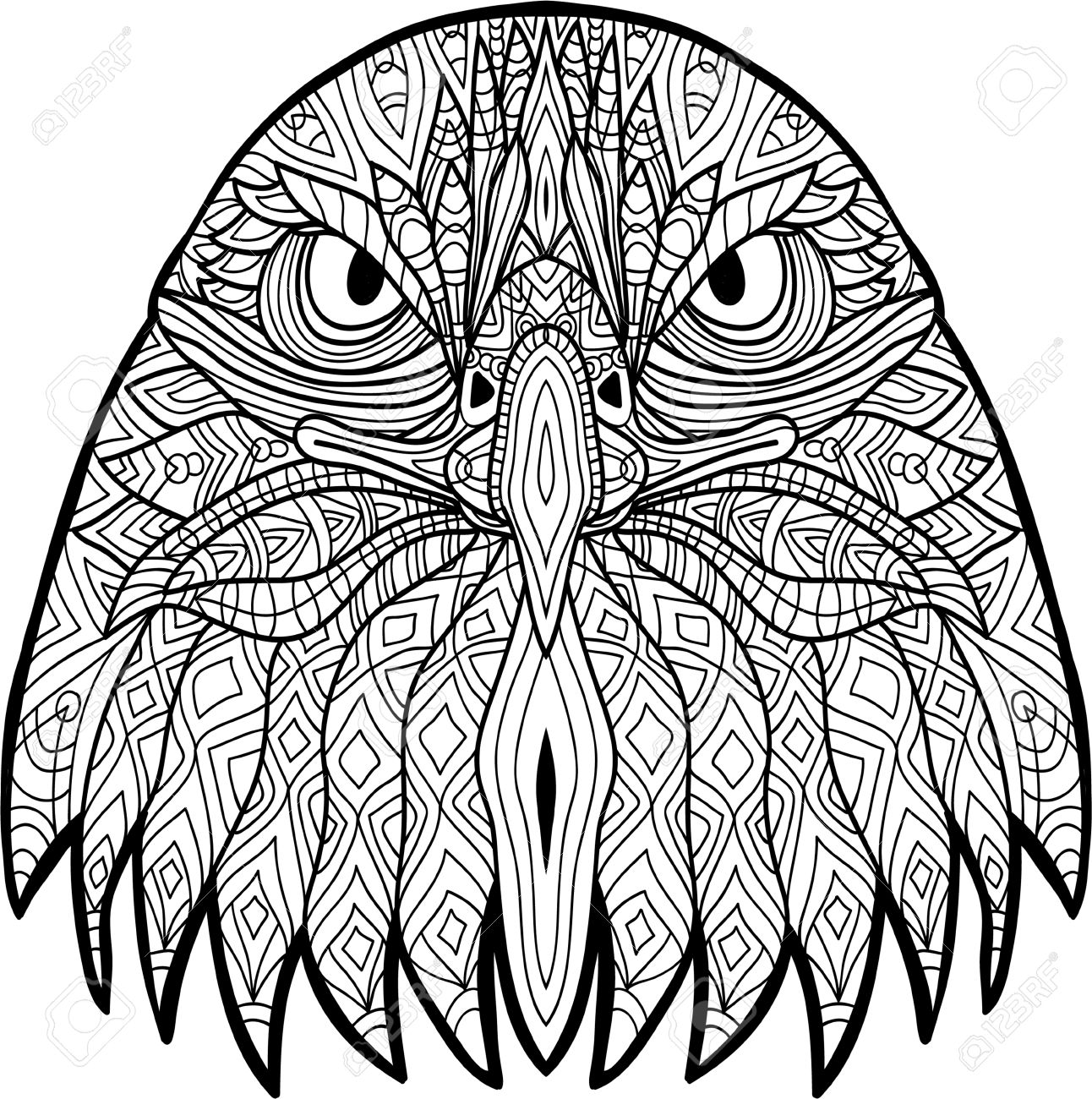 1292x1300 Monochrome Drawing Of A Severe Eagle With Patterns. Coloring