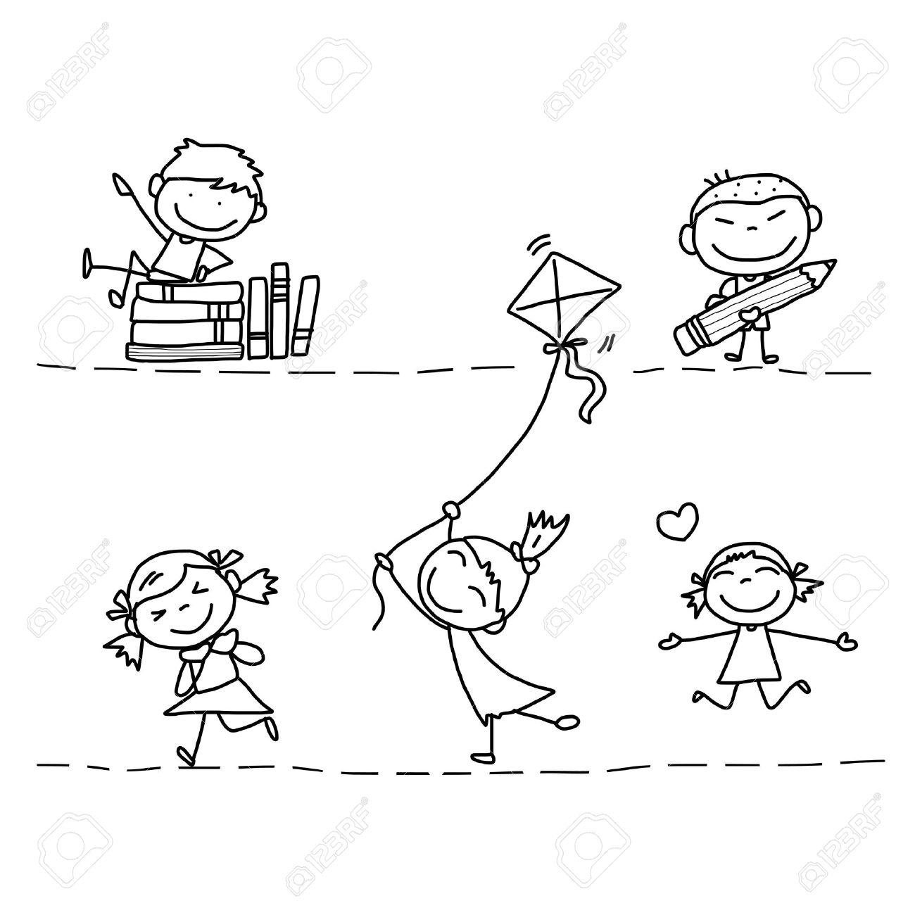 1300x1300 Photos Line Drawings Of Children Playing,