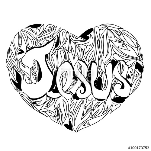 500x500 Line Art Black And White Illustration Drawing With Jesus Name